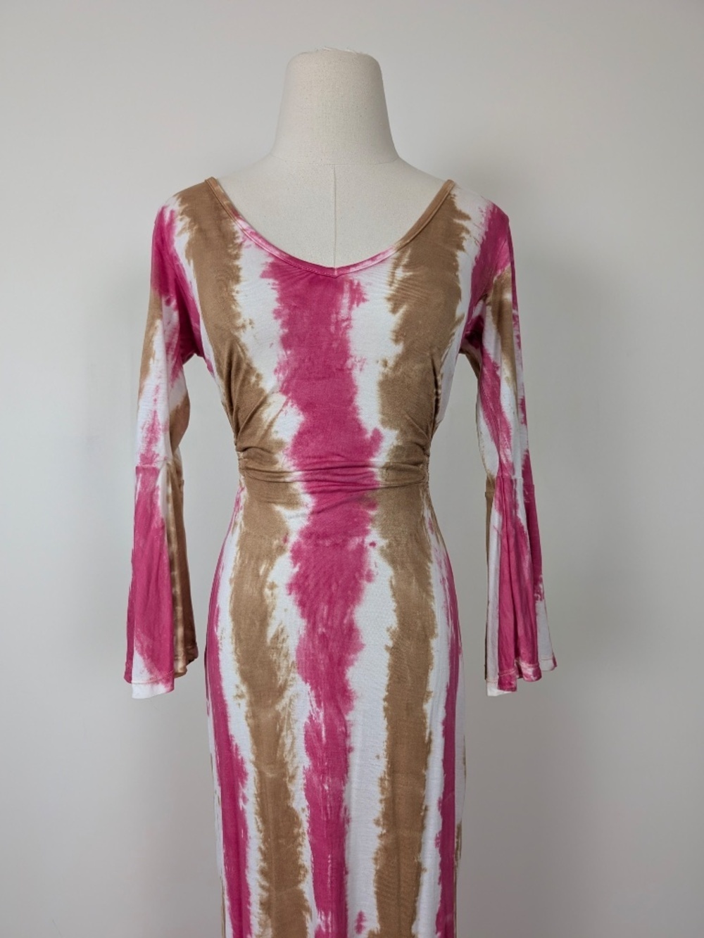 Tie Die Maxi Dress Open Back Size Small Long Sleeve Resort - Picture 7 of 16